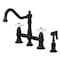 Kingston Brass KS3270PXBS Restoration 8" Bridge Kitchen Faucet W/ Sprayer, Matte Black KS3270PXBS - alternate 1